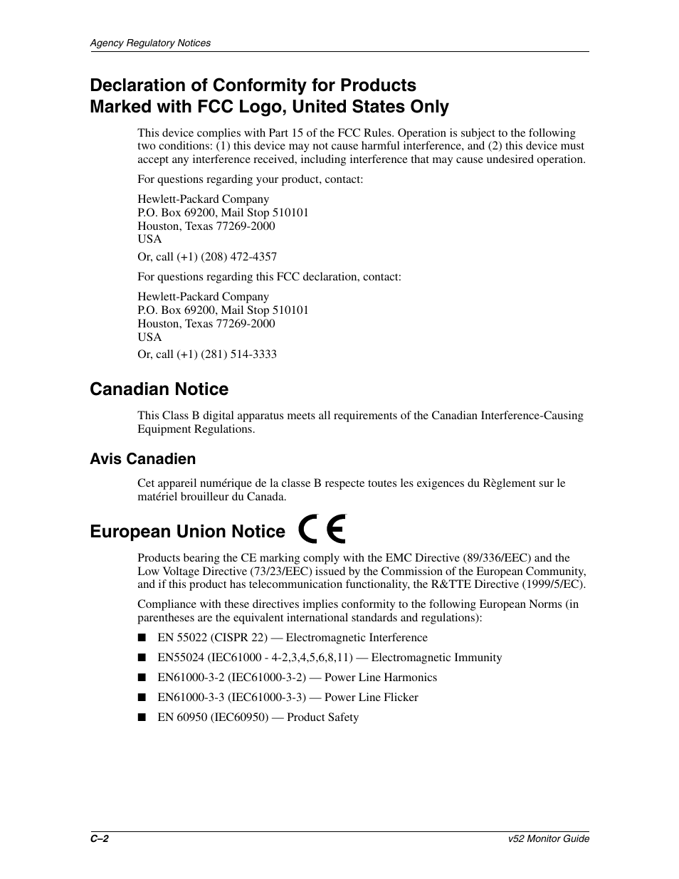 Canadian notice, Avis canadien, European union notice | HP 3535437 User Manual | Page 30 / 32
