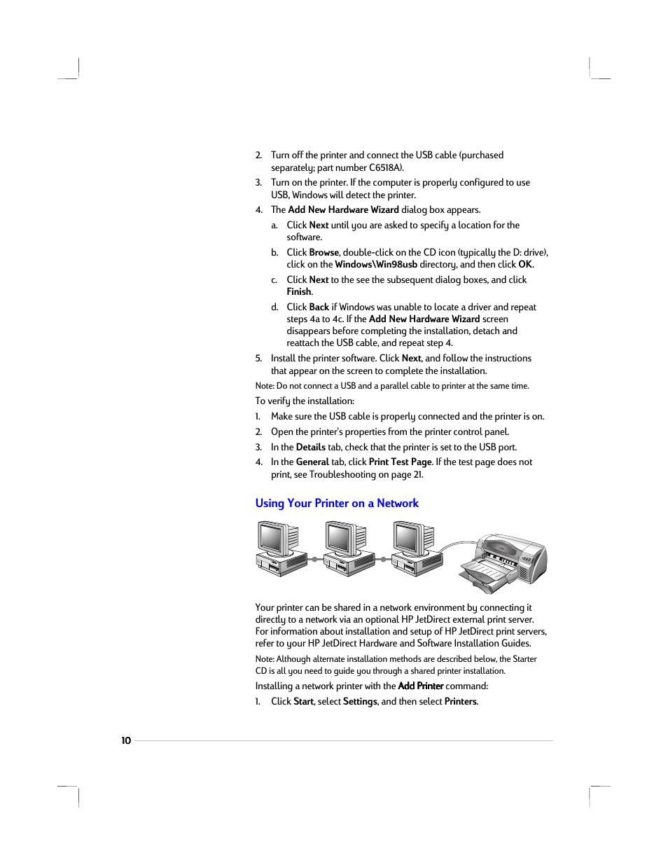 Using your printer on a network | HP 1220C User Manual | Page 16 / 49