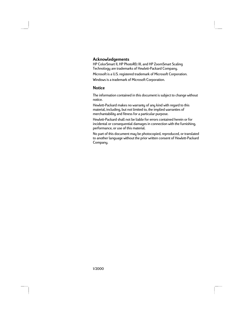 Acknowledgements | HP 1220C User Manual | Page 2 / 49