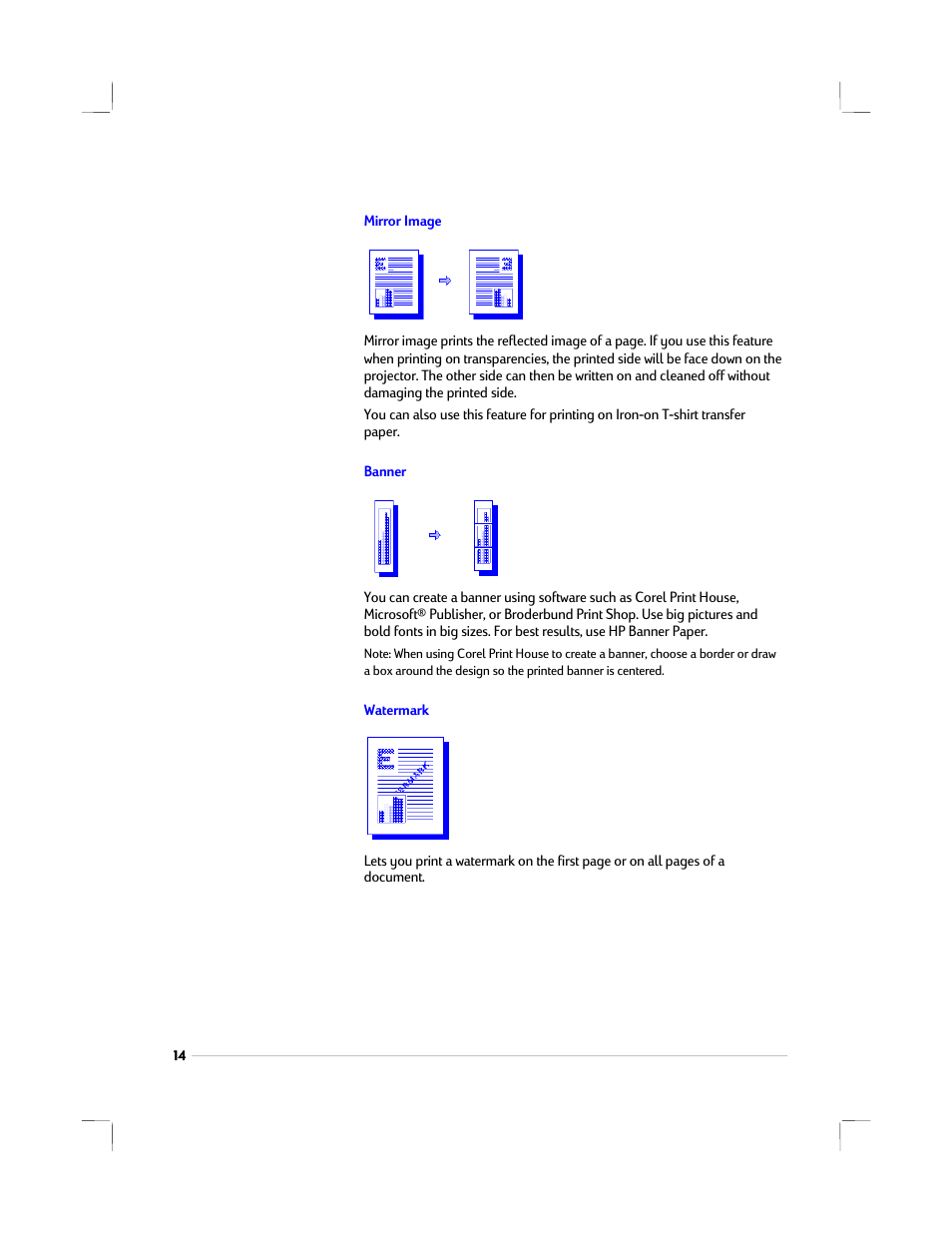 Mirror image, Banner, Watermark | HP 1220C User Manual | Page 20 / 49