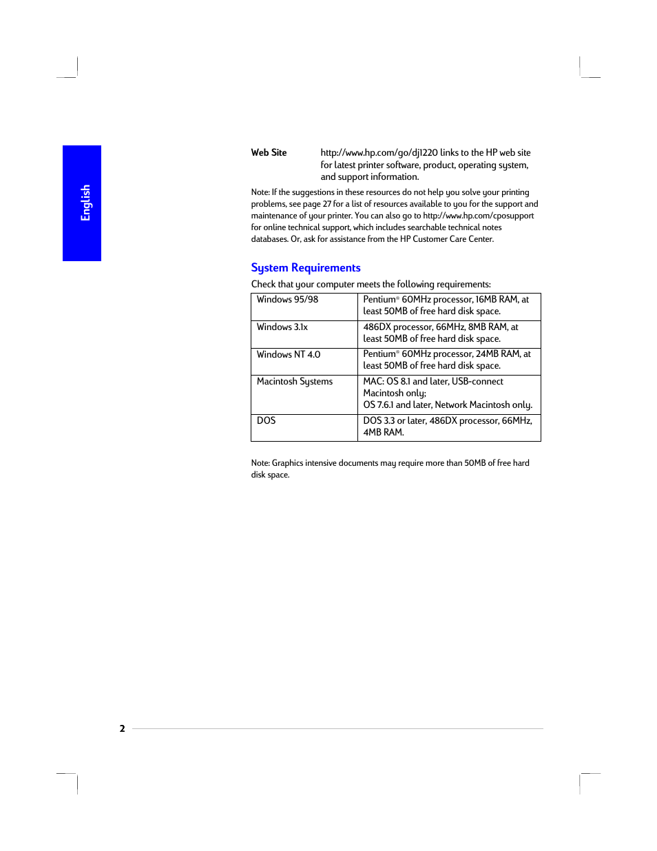 System requirements | HP 1220C User Manual | Page 8 / 49