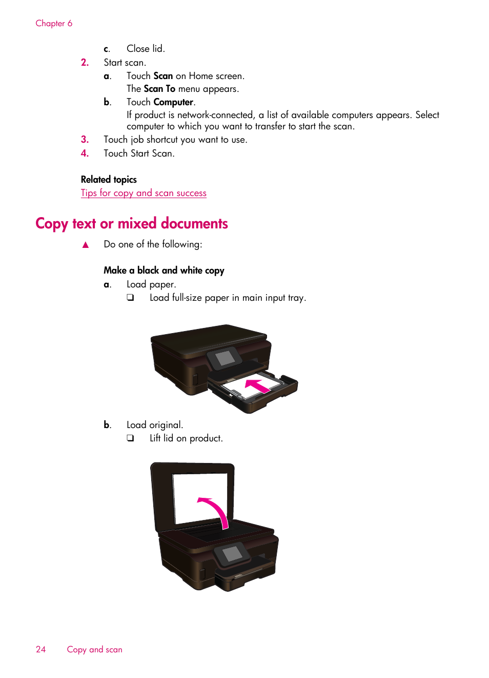 Copy text or mixed documents | HP 6510 User Manual | Page 26 / 64