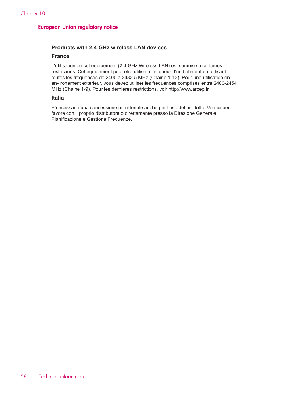 European union regulatory notice | HP 6510 User Manual | Page 60 / 64