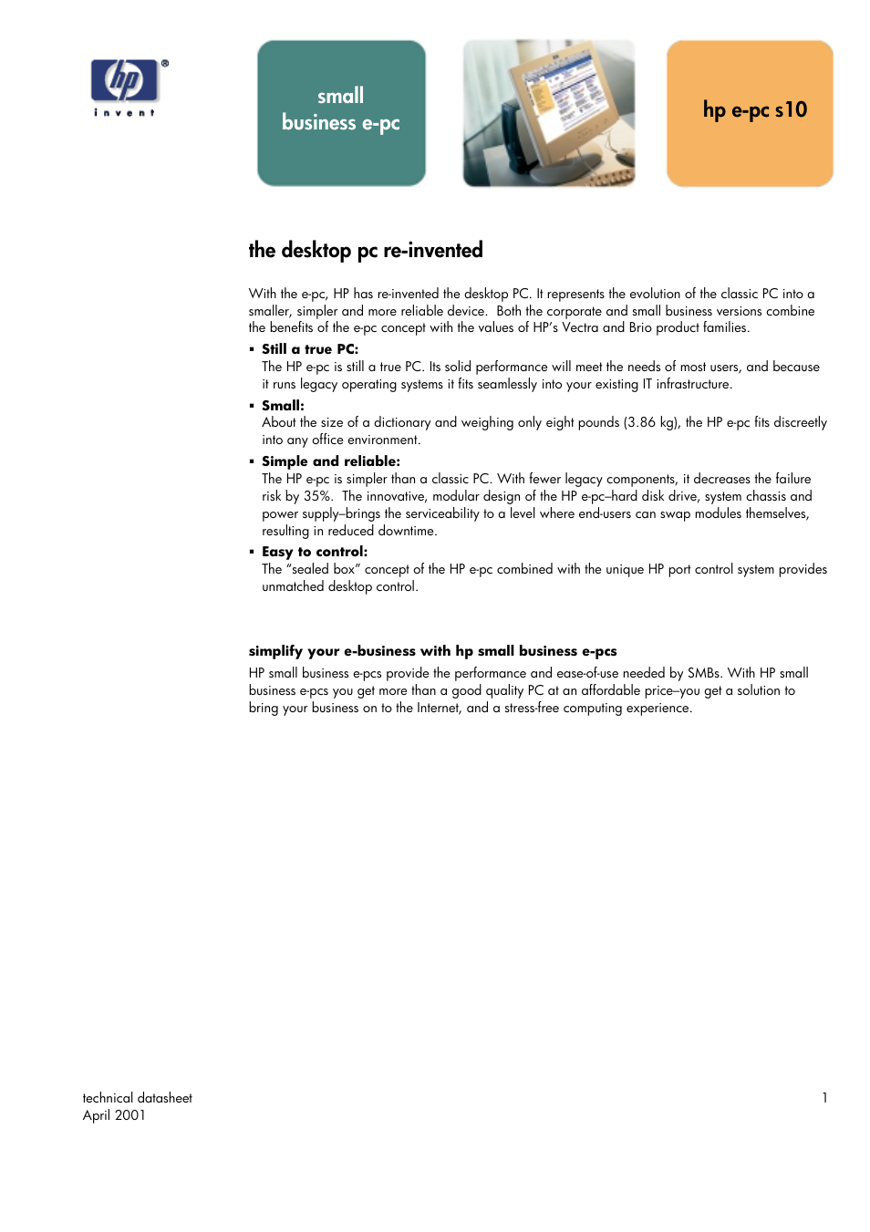 HP Business e-pc User Manual | 10 pages