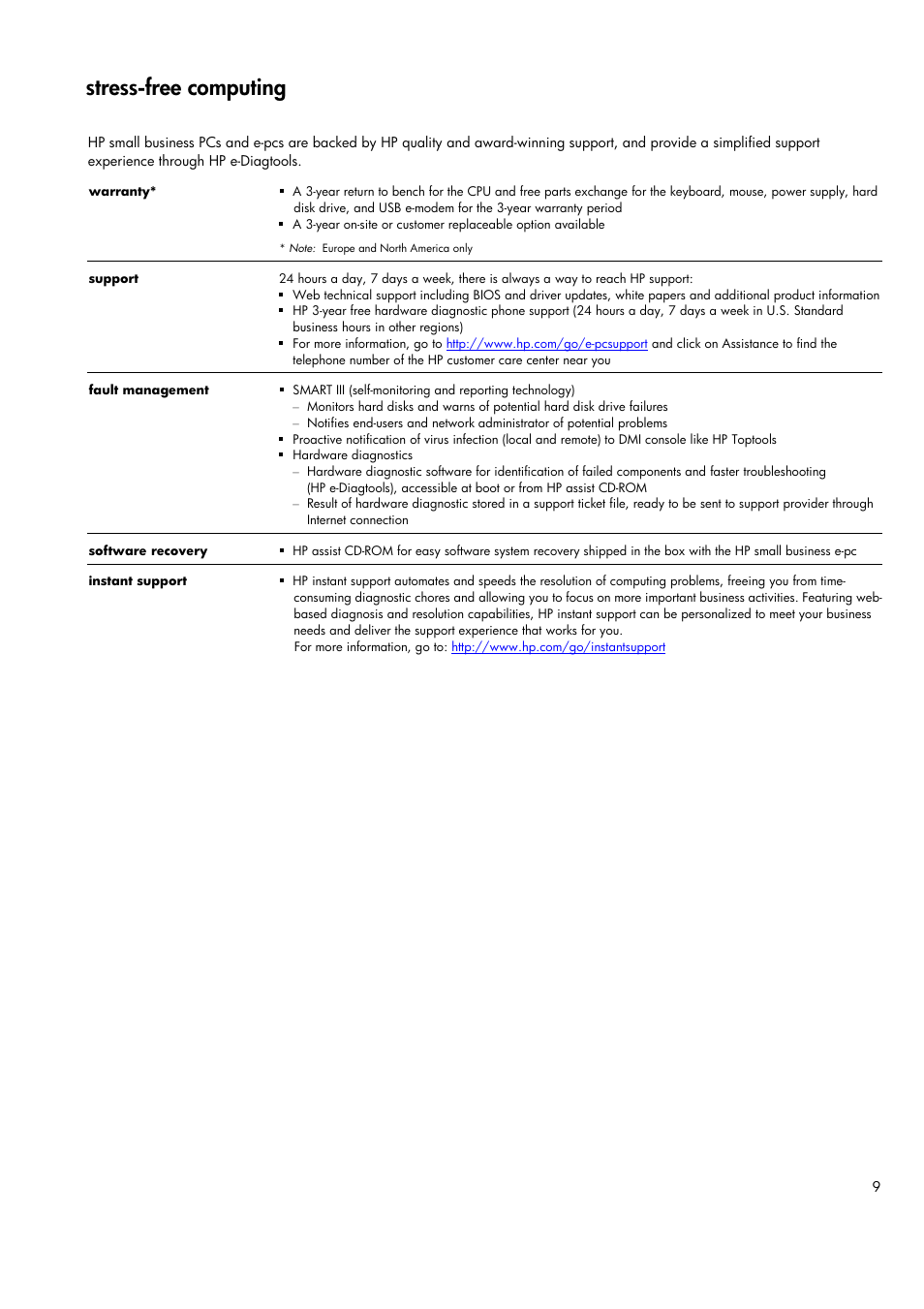 Stress-free computing | HP Business e-pc User Manual | Page 9 / 10