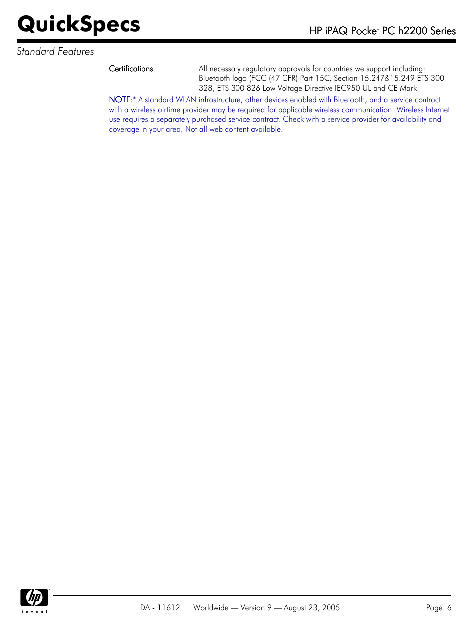 Quickspecs | HP H2200 User Manual | Page 6 / 9