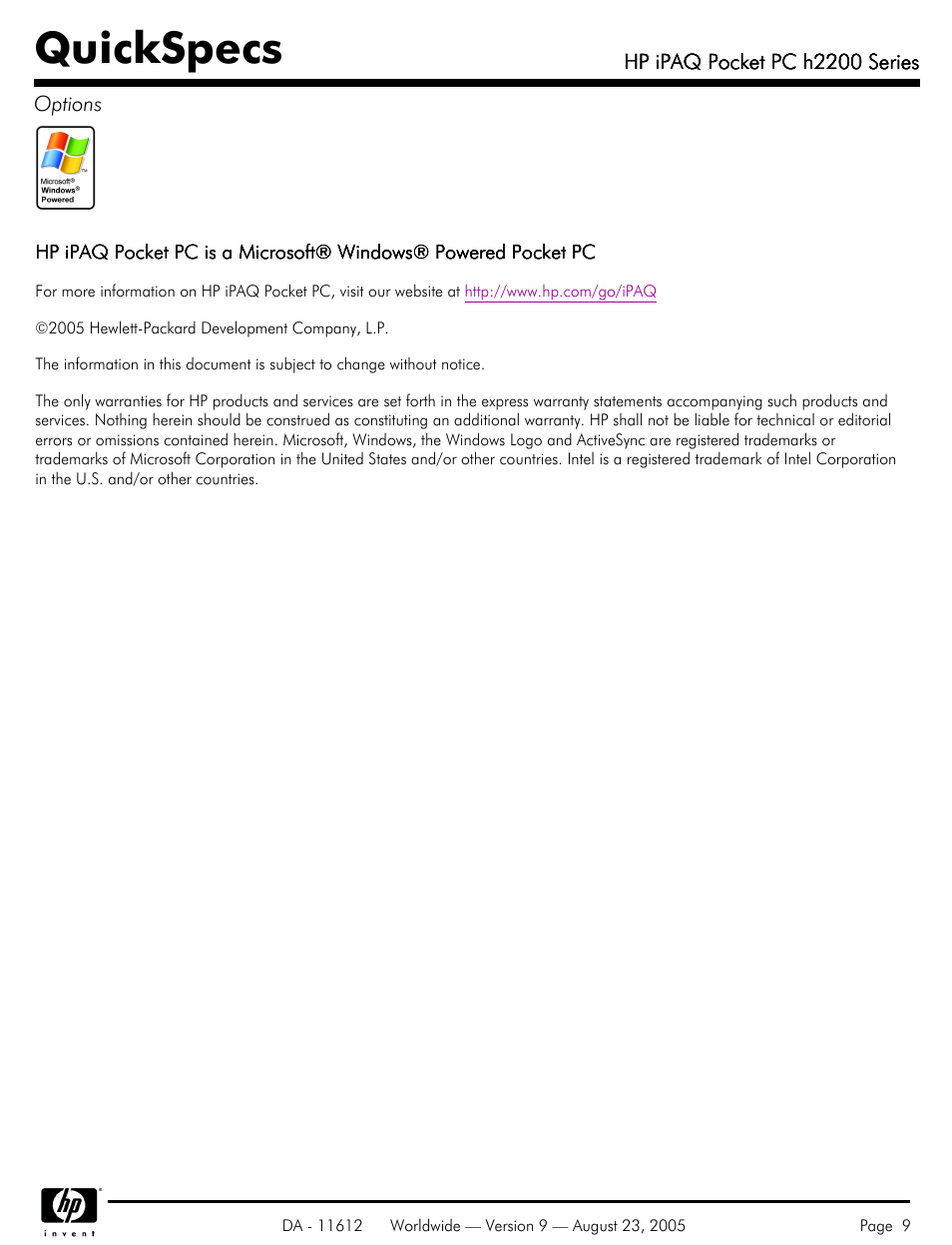 Quickspecs | HP H2200 User Manual | Page 9 / 9