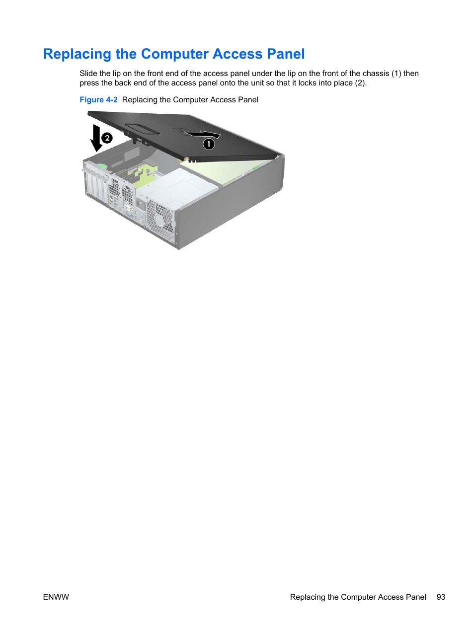 Replacing the computer access panel | HP 6200 User Manual | Page 101 / 181