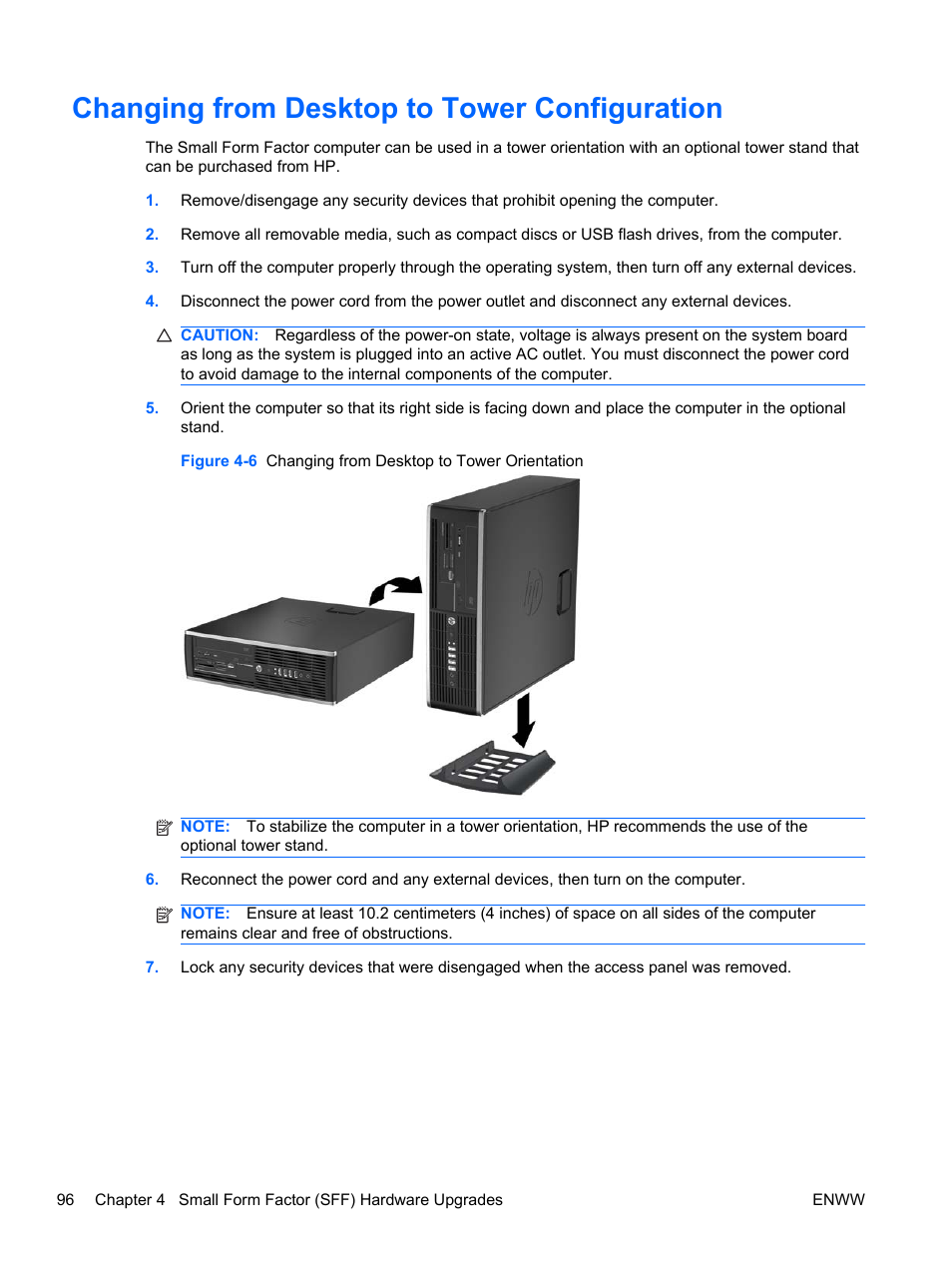 Changing from desktop to tower configuration | HP 6200 User Manual | Page 104 / 181