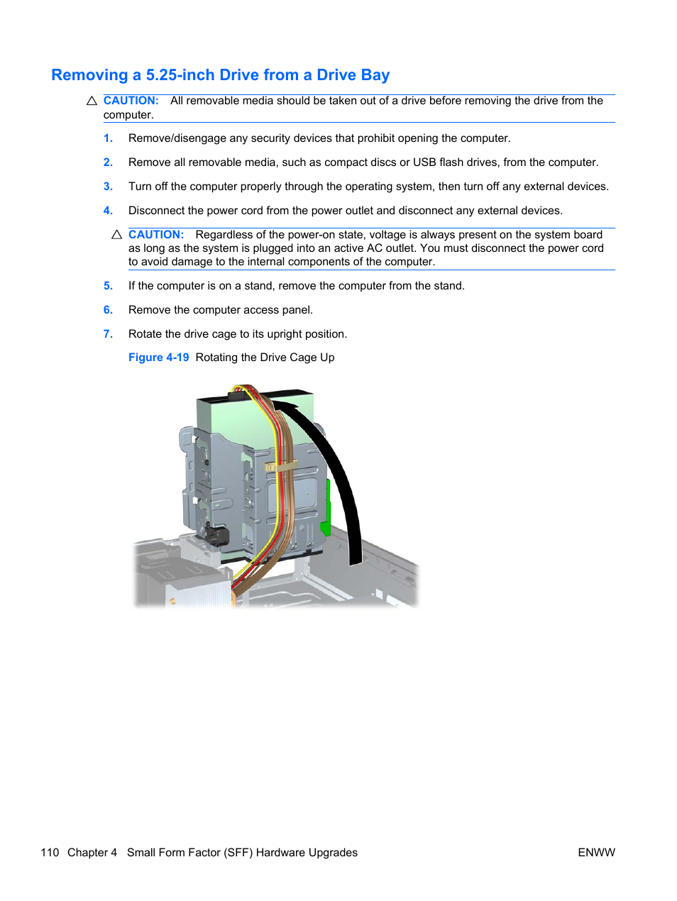 Removing a 5.25-inch drive from a drive bay | HP 6200 User Manual | Page 118 / 181