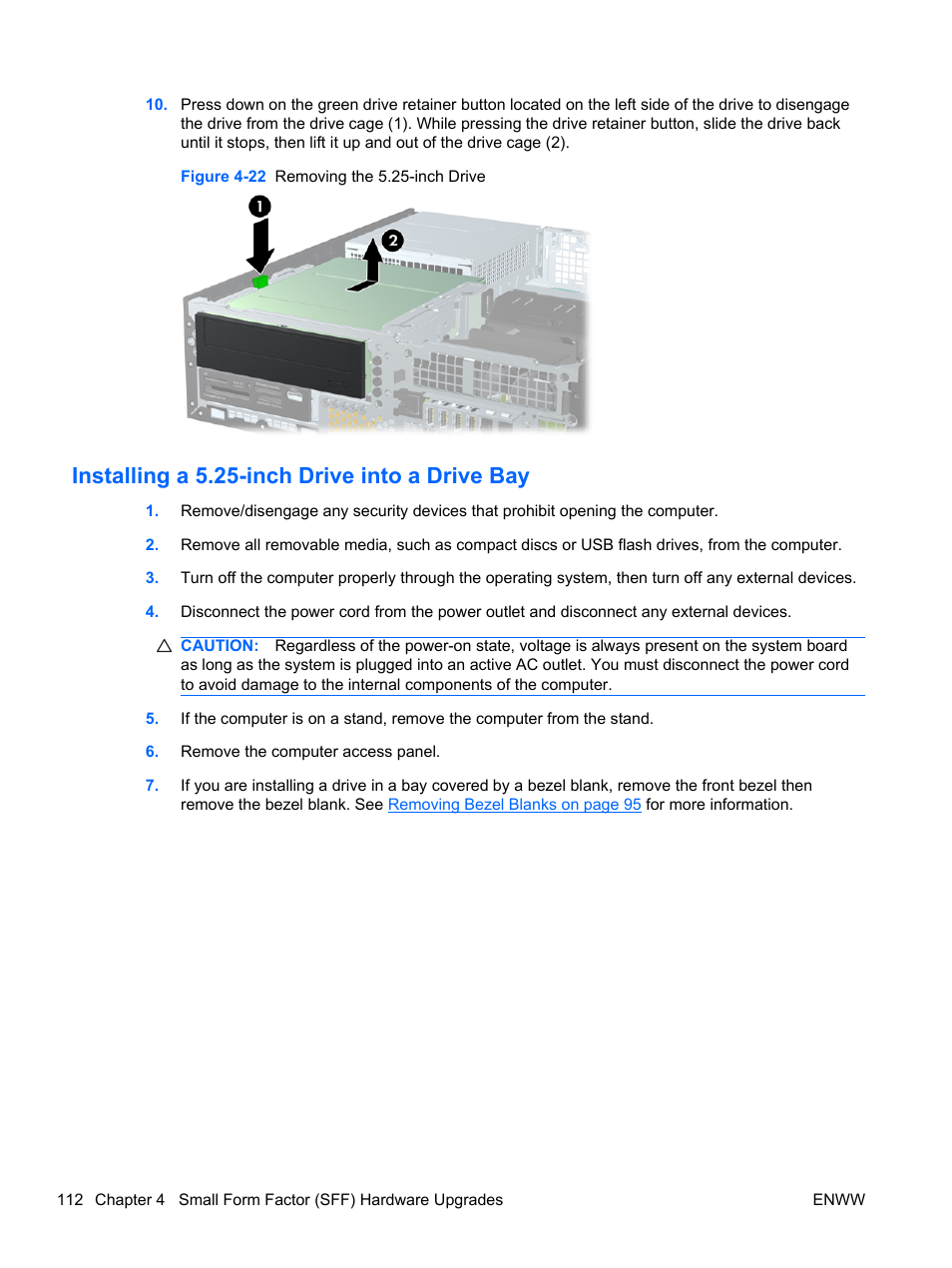 Installing a 5.25-inch drive into a drive bay | HP 6200 User Manual | Page 120 / 181