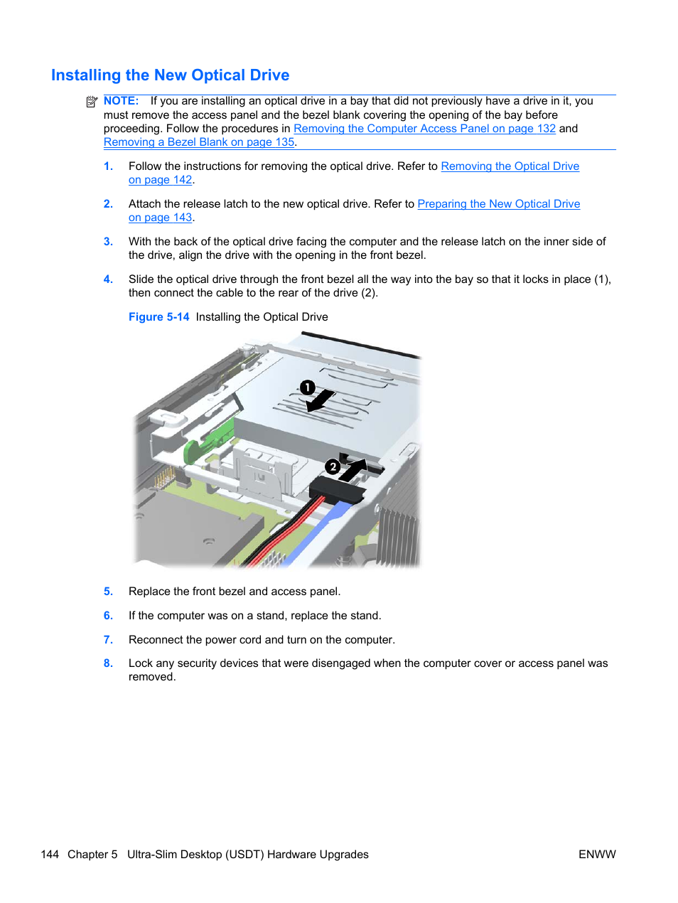 Installing the new optical drive | HP 6200 User Manual | Page 152 / 181