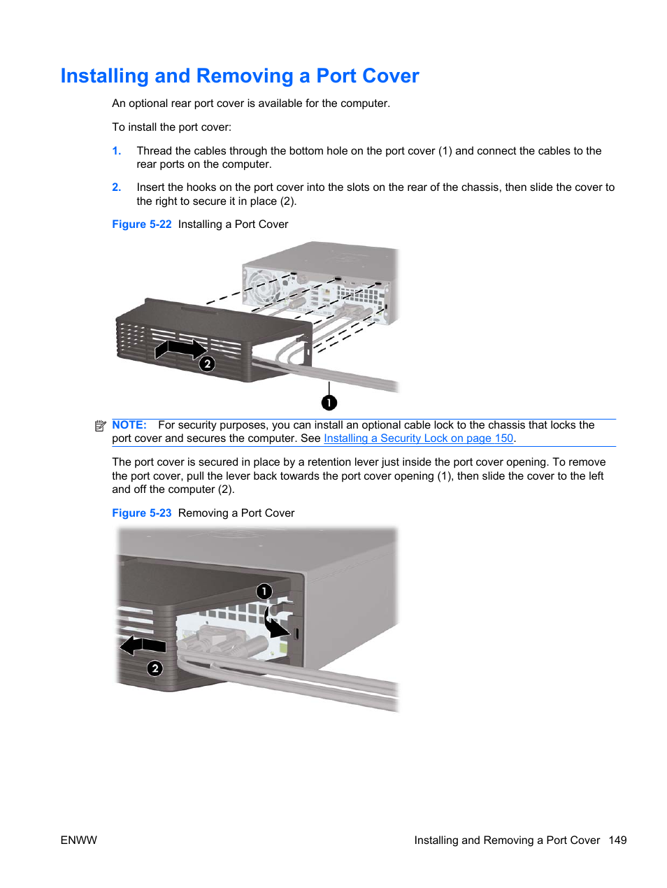 Installing and removing a port cover | HP 6200 User Manual | Page 157 / 181