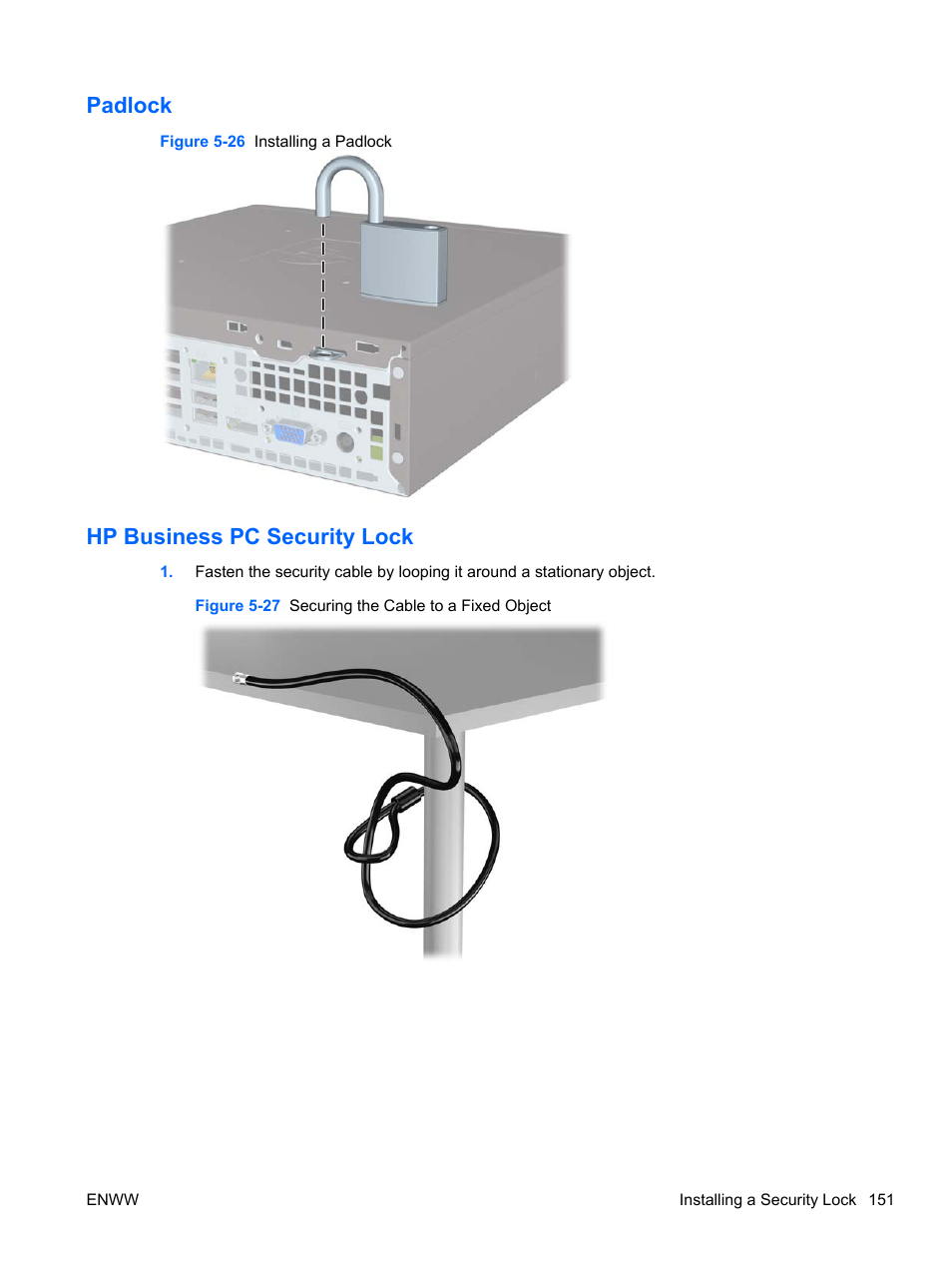 Padlock, Hp business pc security lock, Padlock hp business pc security lock | HP 6200 User Manual | Page 159 / 181