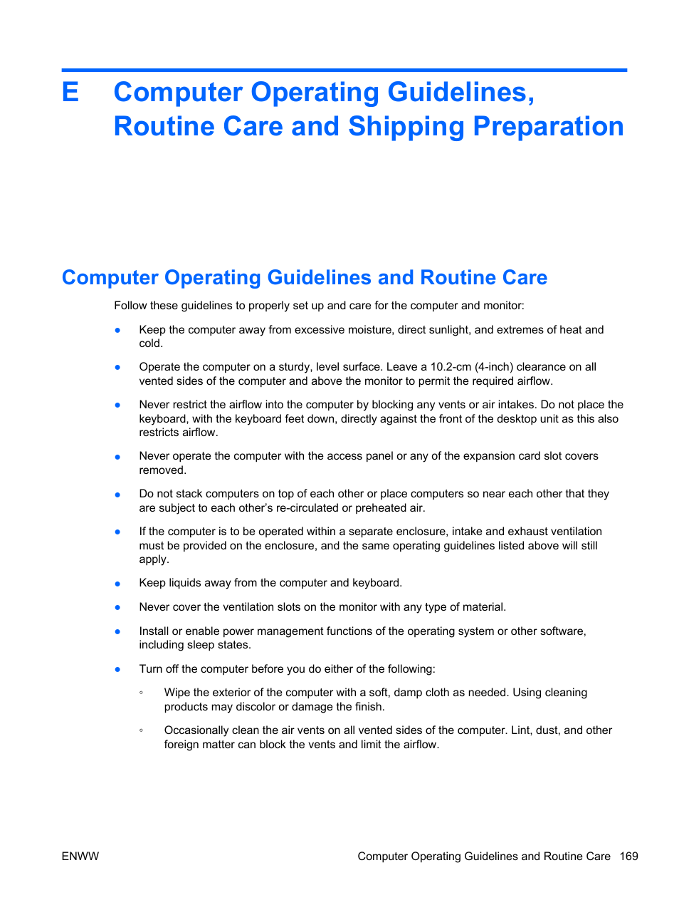 Computer operating guidelines and routine care | HP 6200 User Manual | Page 177 / 181