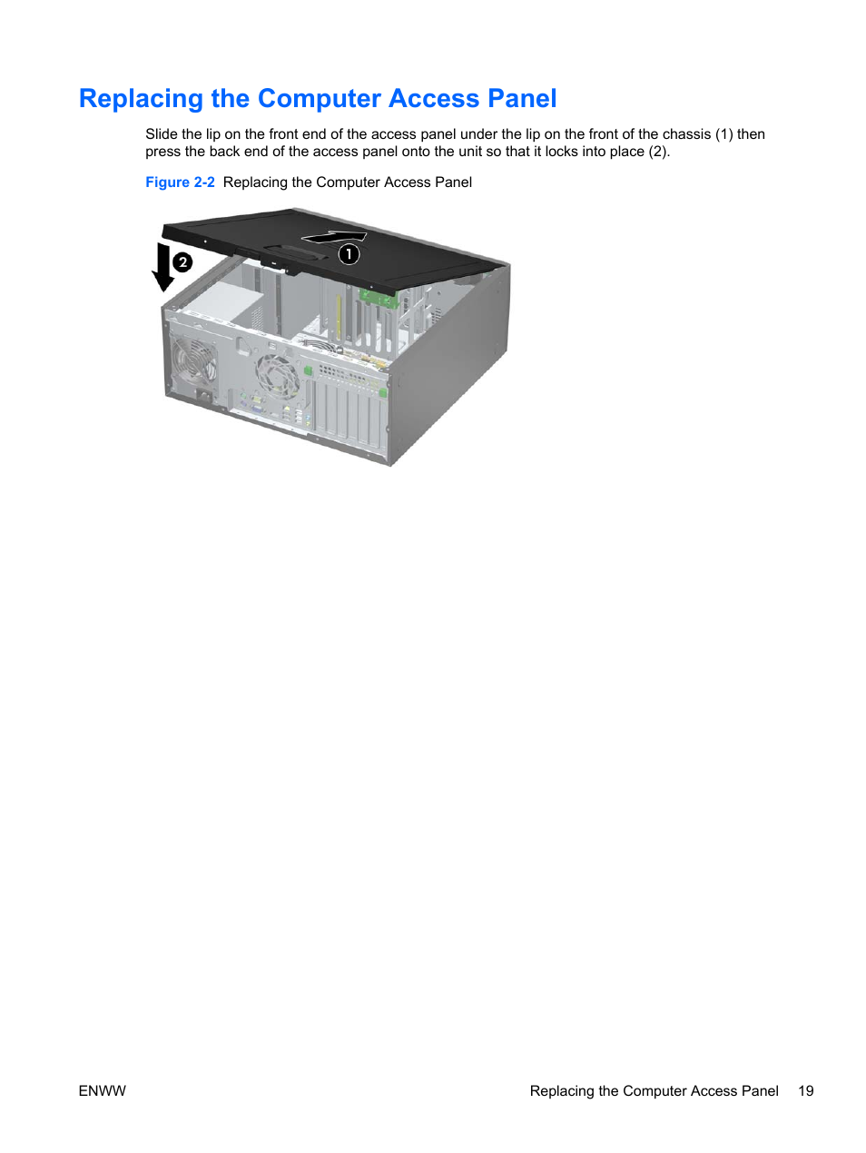Replacing the computer access panel | HP 6200 User Manual | Page 27 / 181