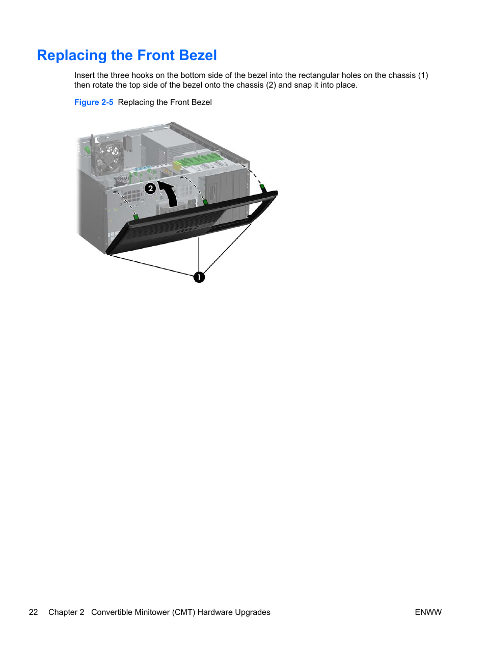 Replacing the front bezel | HP 6200 User Manual | Page 30 / 181