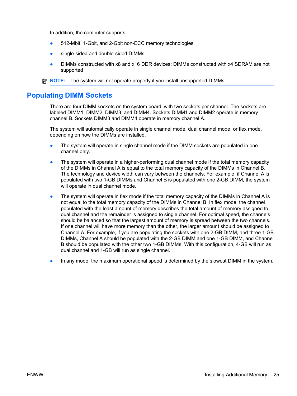 Populating dimm sockets | HP 6200 User Manual | Page 33 / 181