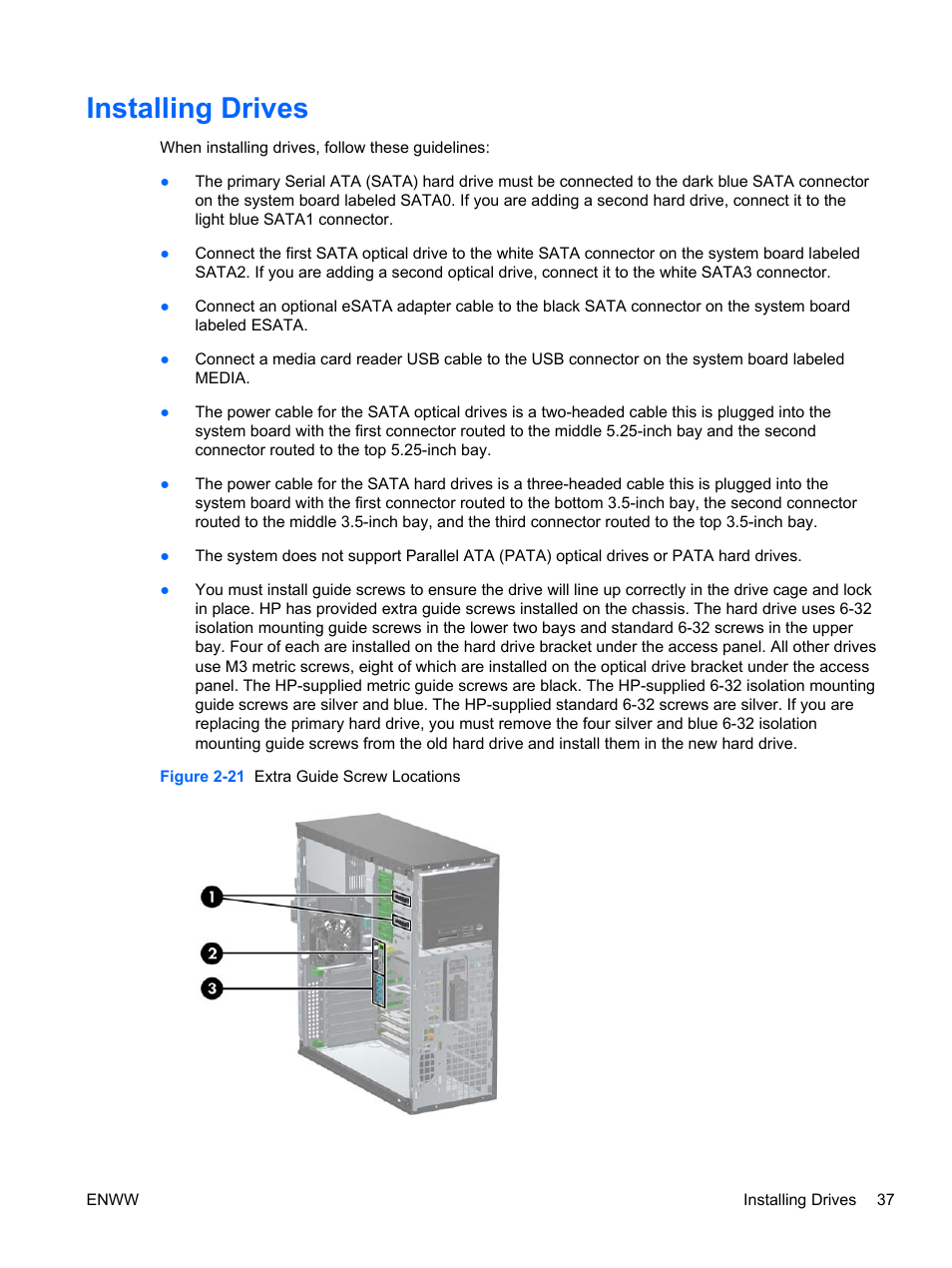 Installing drives | HP 6200 User Manual | Page 45 / 181