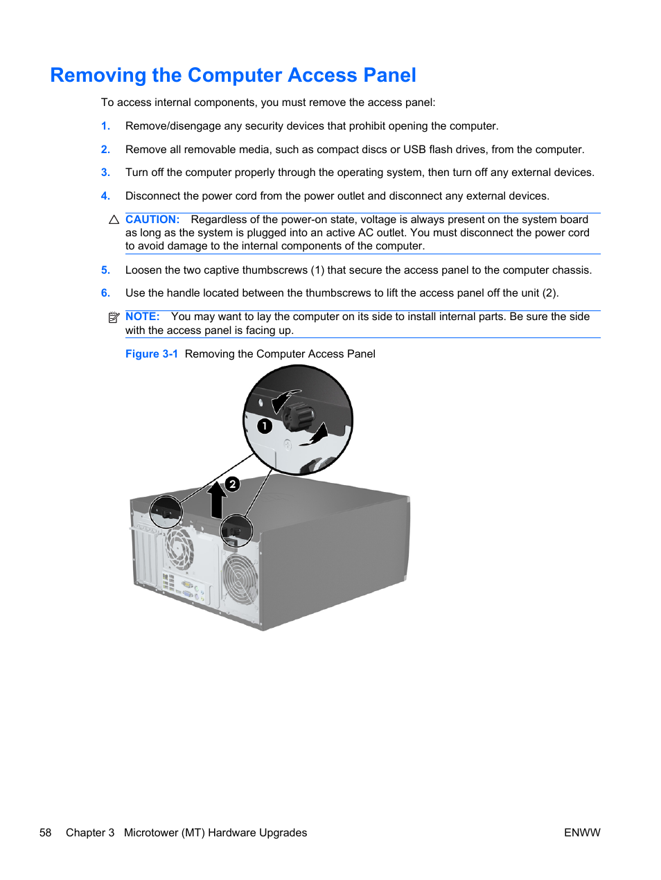 Removing the computer access panel | HP 6200 User Manual | Page 66 / 181