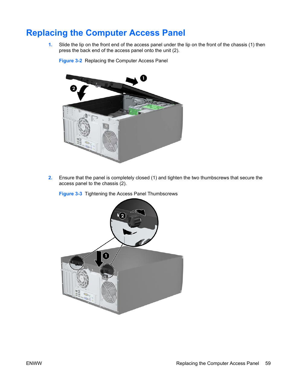 Replacing the computer access panel | HP 6200 User Manual | Page 67 / 181