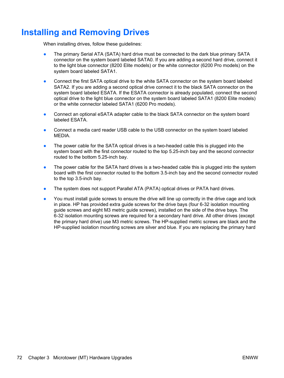 Installing and removing drives | HP 6200 User Manual | Page 80 / 181