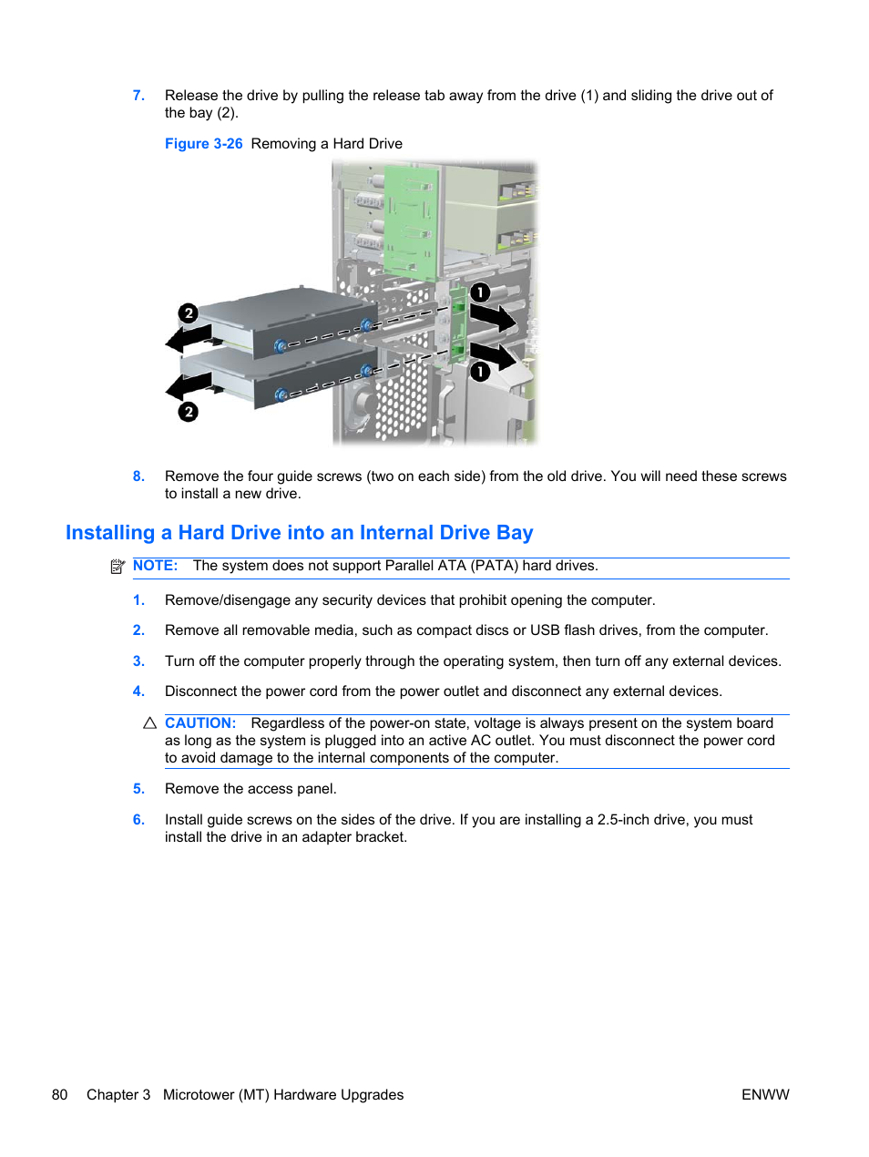 Installing a hard drive into an internal drive bay | HP 6200 User Manual | Page 88 / 181