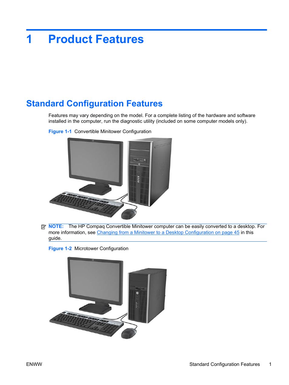 Product features, Standard configuration features, 1 product features | 1product features | HP 6200 User Manual | Page 9 / 181