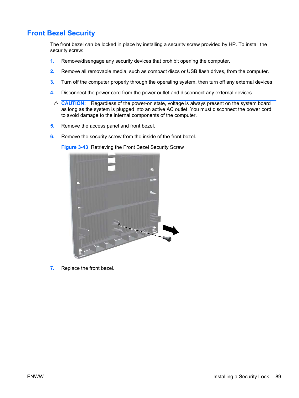Front bezel security | HP 6200 User Manual | Page 97 / 181