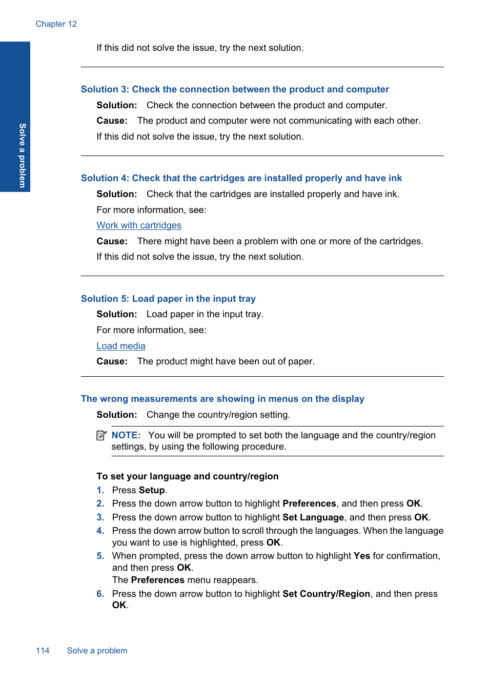 Solution 5: load paper in the input tray | HP Photosmart Premium Fax C410 User Manual | Page 116 / 264