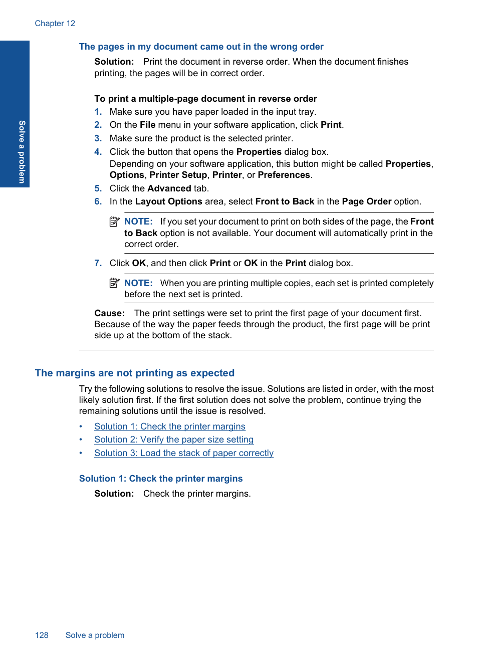 The margins are not printing as expected | HP Photosmart Premium Fax C410 User Manual | Page 130 / 264