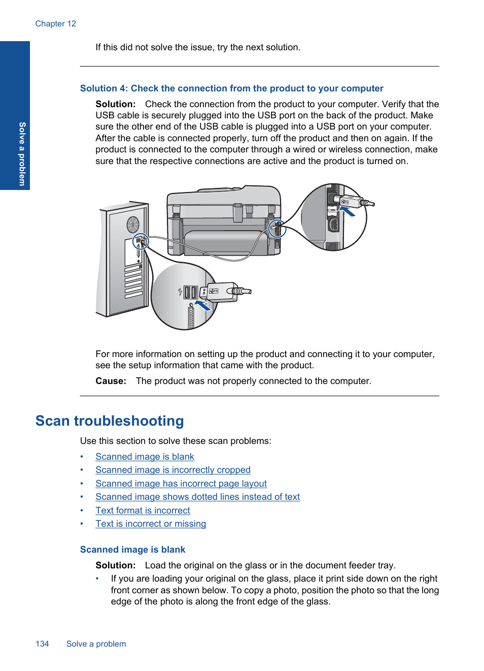 Scan troubleshooting | HP Photosmart Premium Fax C410 User Manual | Page 136 / 264
