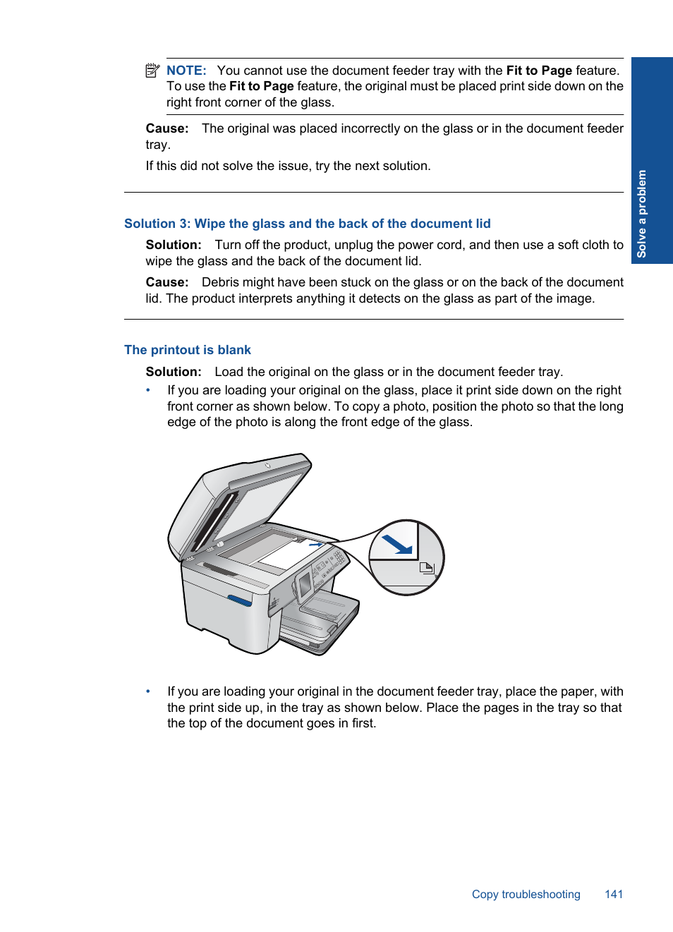 The printout is blank | HP Photosmart Premium Fax C410 User Manual | Page 143 / 264