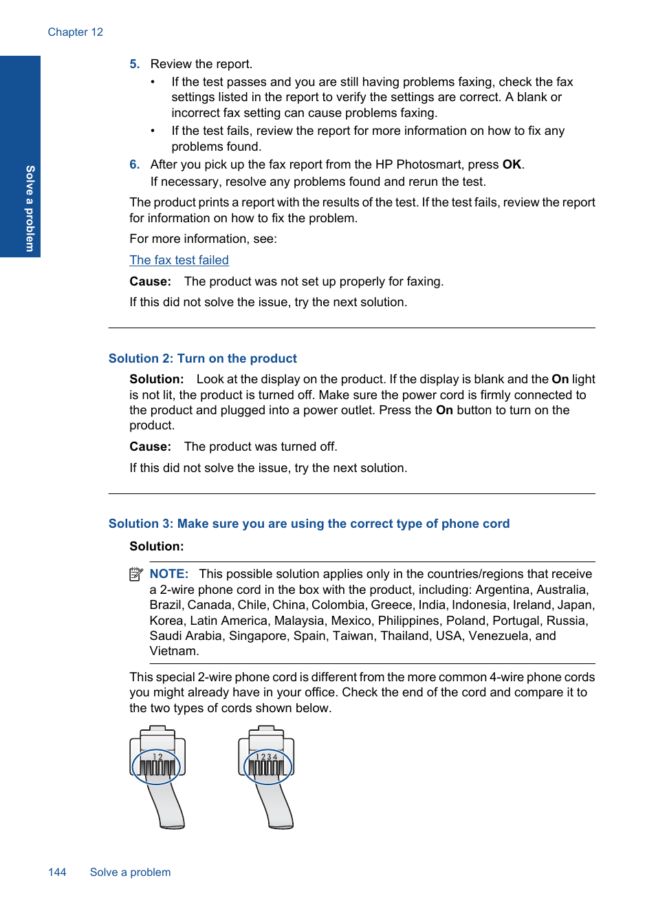 Solution 2: turn on the product | HP Photosmart Premium Fax C410 User Manual | Page 146 / 264