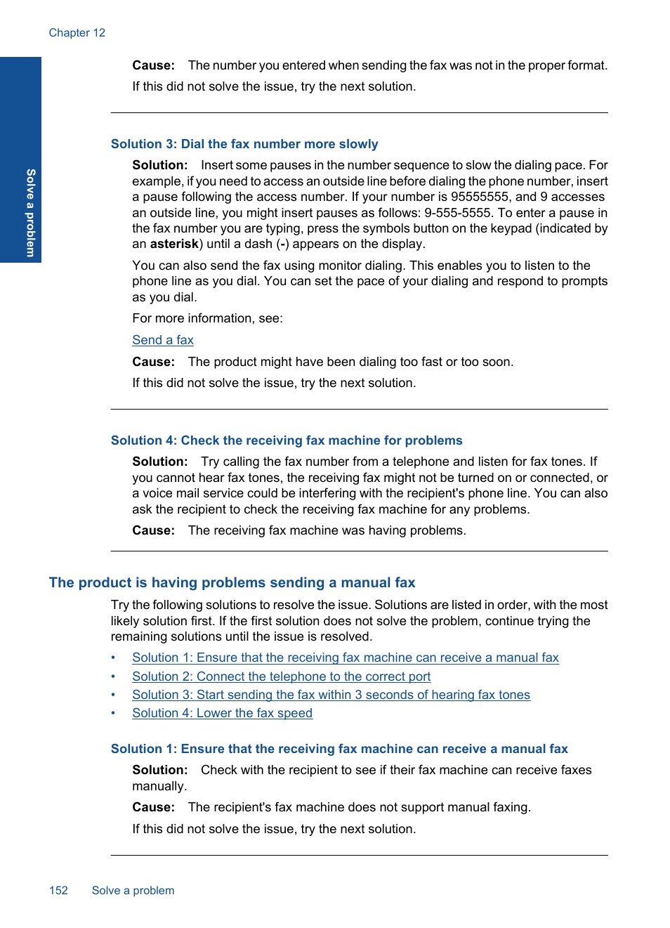 Solution 3: dial the fax number more slowly | HP Photosmart Premium Fax C410 User Manual | Page 154 / 264