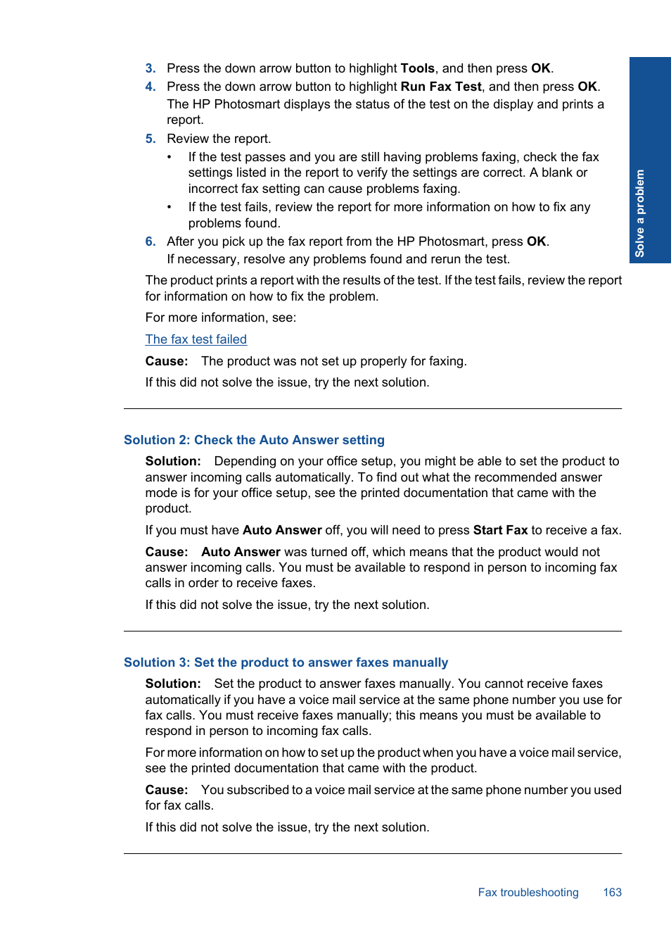 Solution 2: check the auto answer setting | HP Photosmart Premium Fax C410 User Manual | Page 165 / 264