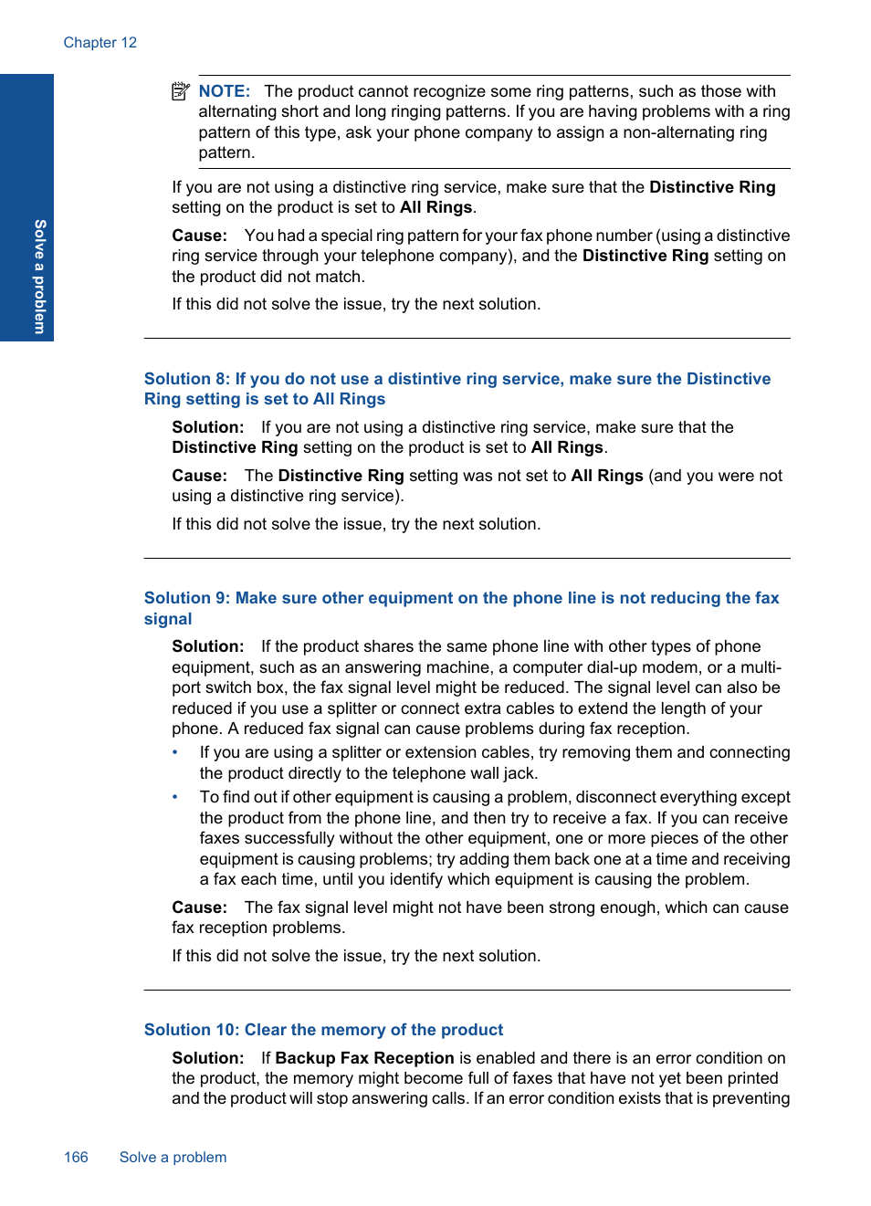 Solution 10: clear the memory of the product | HP Photosmart Premium Fax C410 User Manual | Page 168 / 264