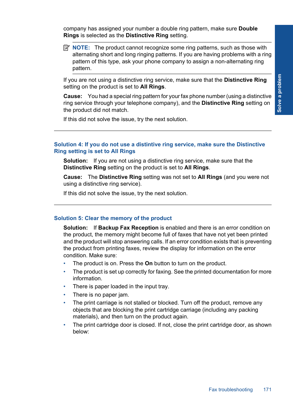 Solution 5: clear the memory of the product | HP Photosmart Premium Fax C410 User Manual | Page 173 / 264