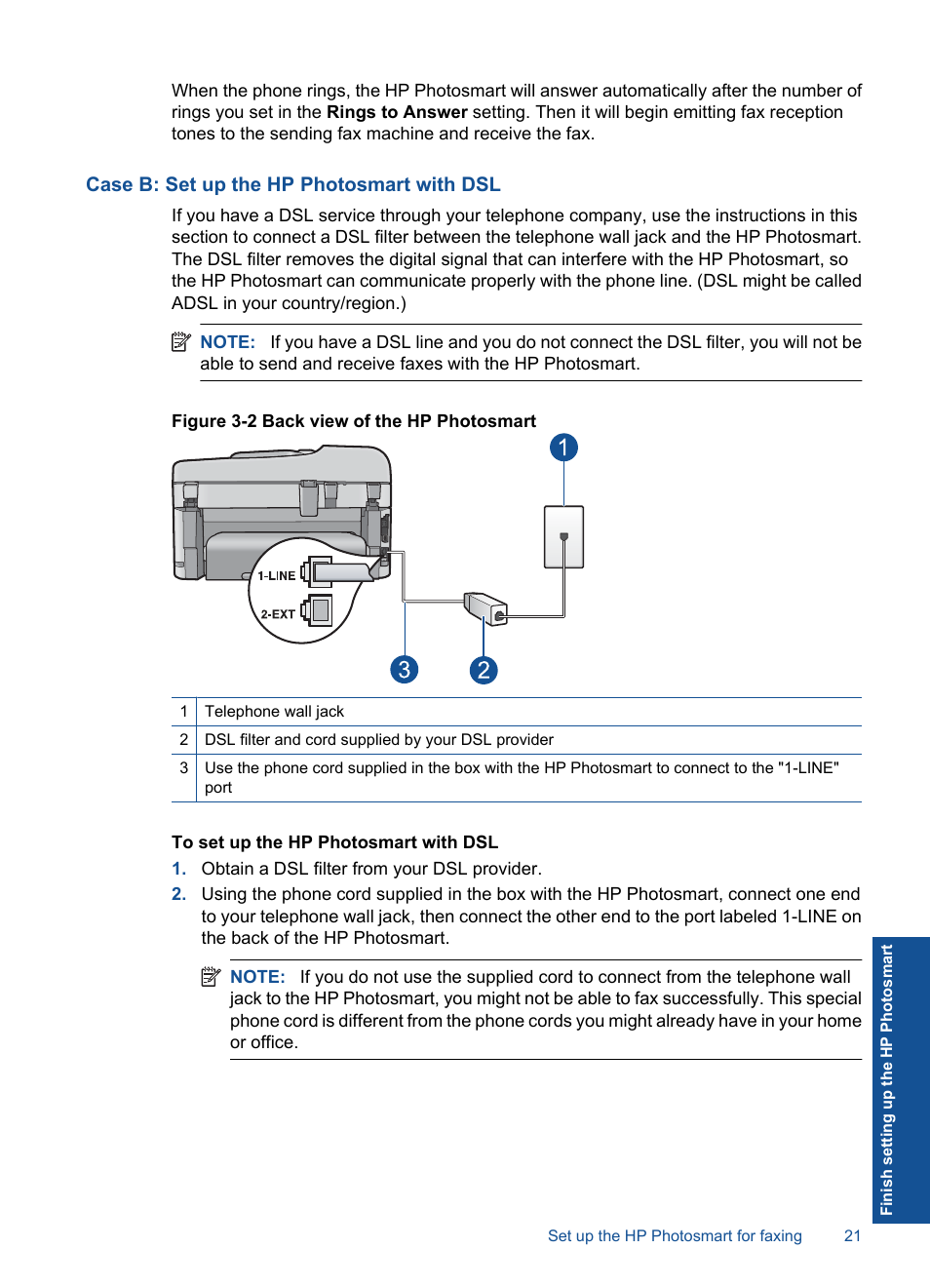Case b: set up the hp photosmart with, Case b: set up the hp photosmart with dsl | HP Photosmart Premium Fax C410 User Manual | Page 23 / 264