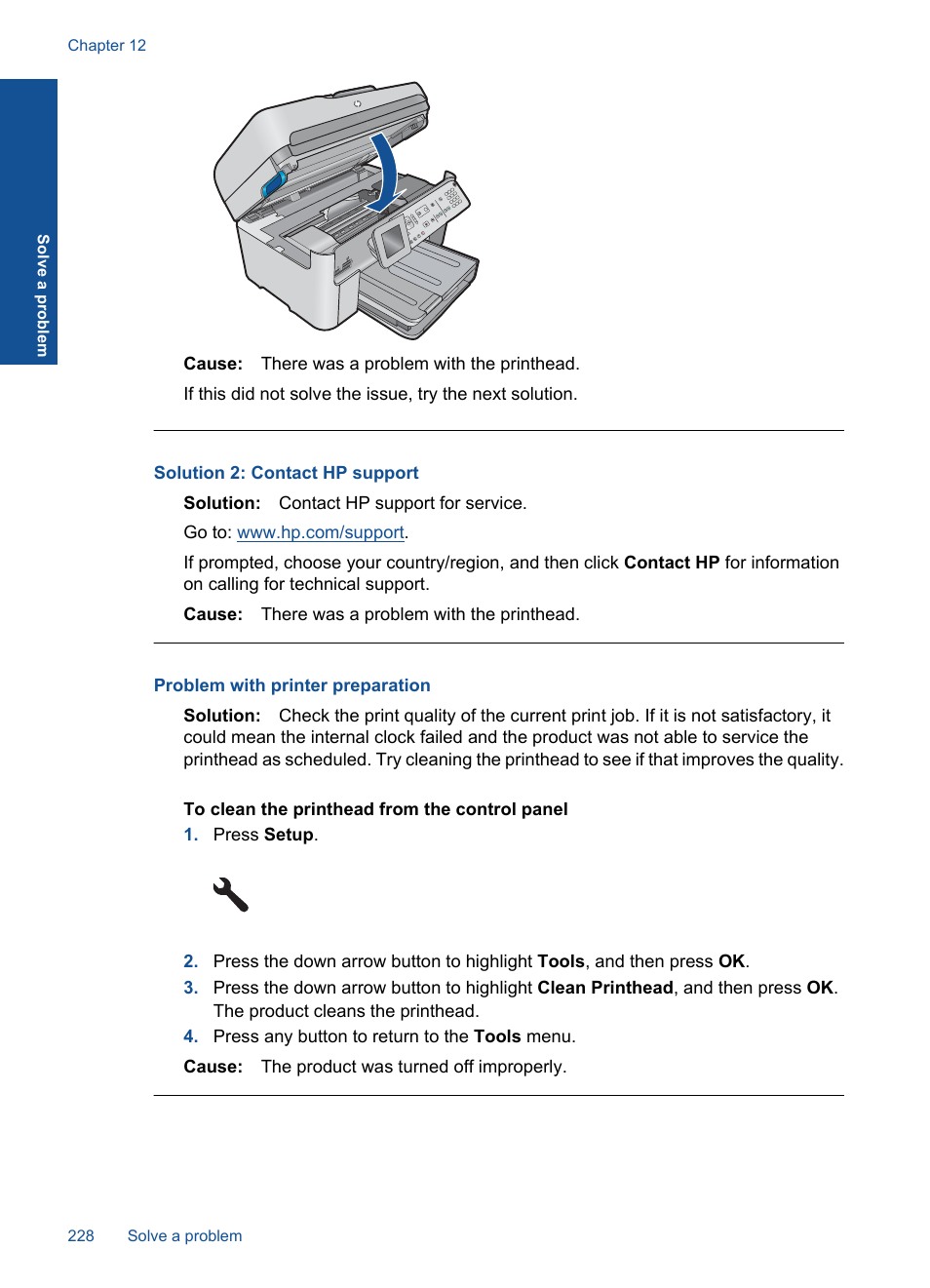 Problem with printer preparation | HP Photosmart Premium Fax C410 User Manual | Page 230 / 264