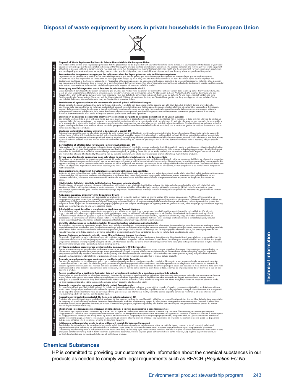 Chemical substances | HP Photosmart Premium Fax C410 User Manual | Page 245 / 264