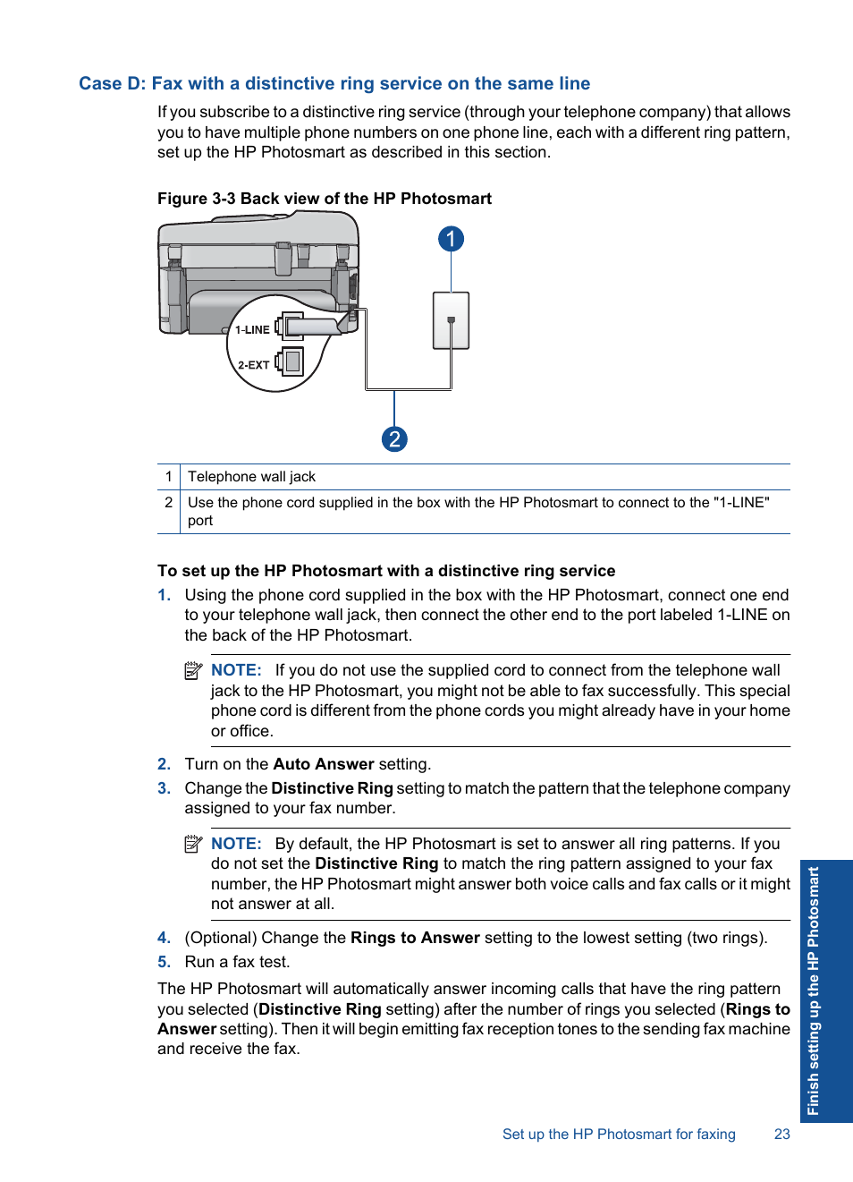 Case d: fax with a distinctive ring service, On the same line | HP Photosmart Premium Fax C410 User Manual | Page 25 / 264