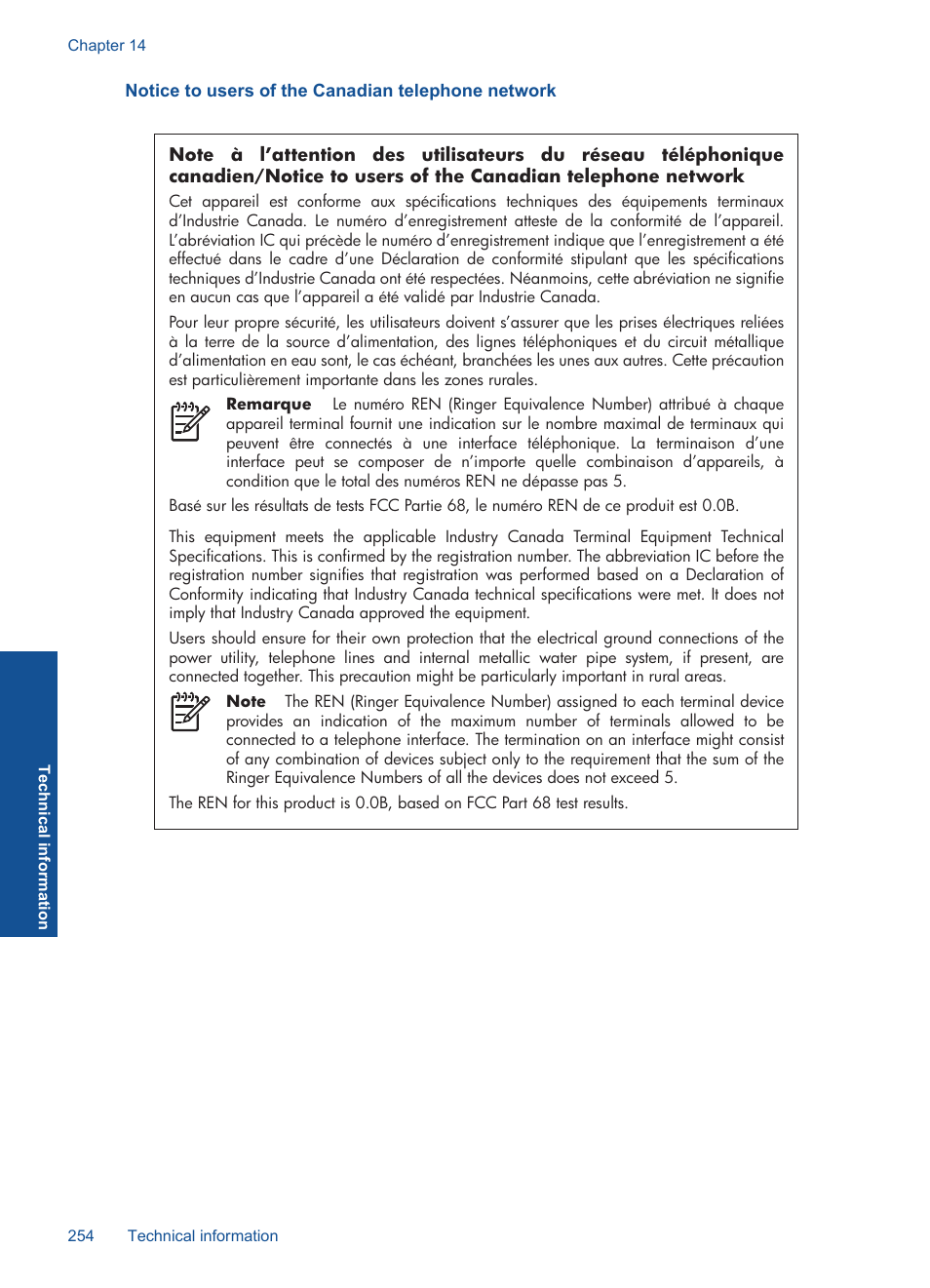 Notice to users of the canadian telephone network | HP Photosmart Premium Fax C410 User Manual | Page 256 / 264