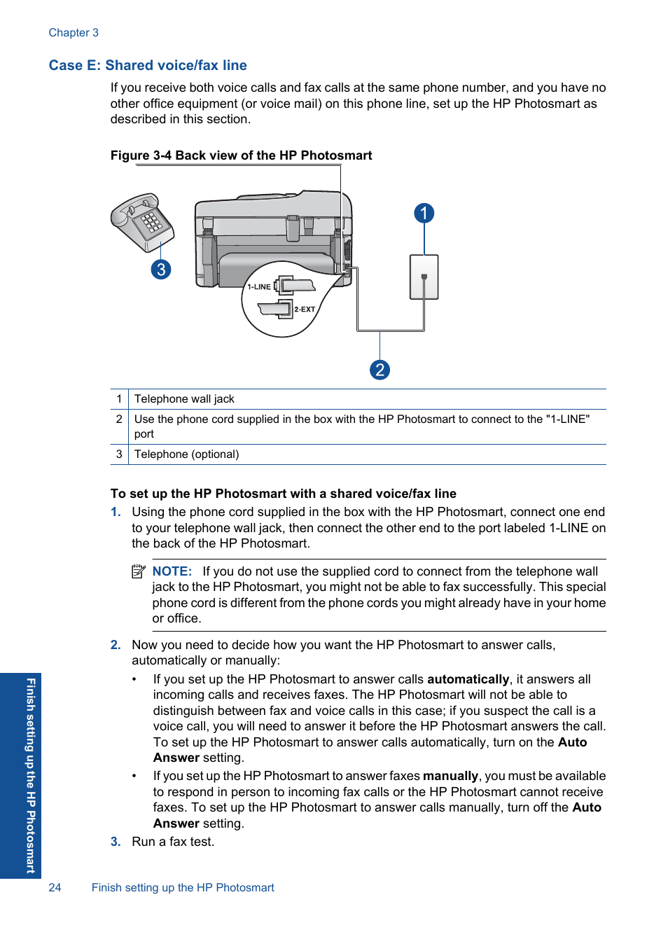 Case e: shared voice/fax line | HP Photosmart Premium Fax C410 User Manual | Page 26 / 264