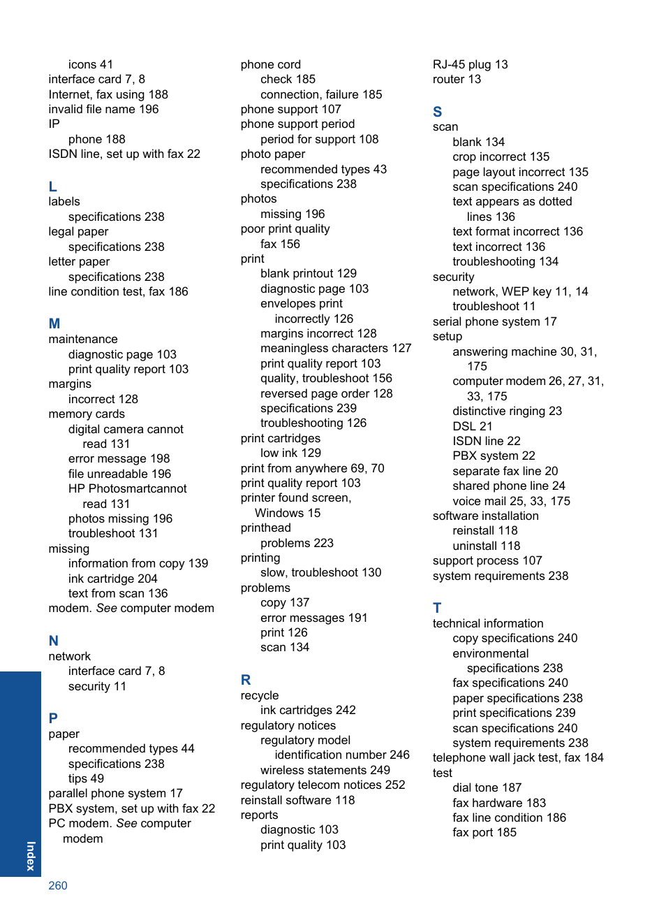 HP Photosmart Premium Fax C410 User Manual | Page 262 / 264