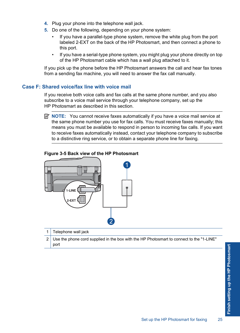 Case f: shared voice/fax line with voice mail | HP Photosmart Premium Fax C410 User Manual | Page 27 / 264