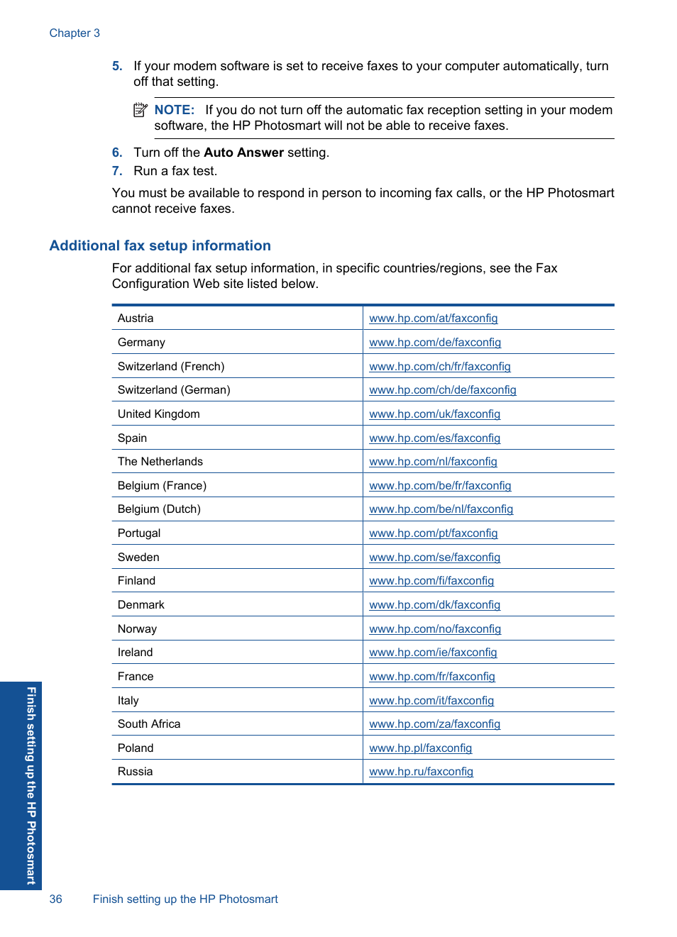 Additional fax setup information | HP Photosmart Premium Fax C410 User Manual | Page 38 / 264