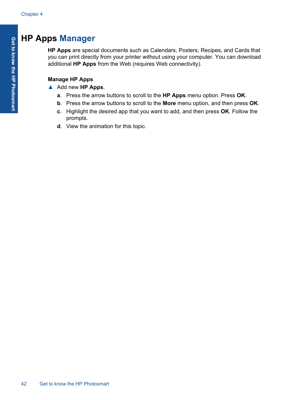 Hp apps manager | HP Photosmart Premium Fax C410 User Manual | Page 44 / 264