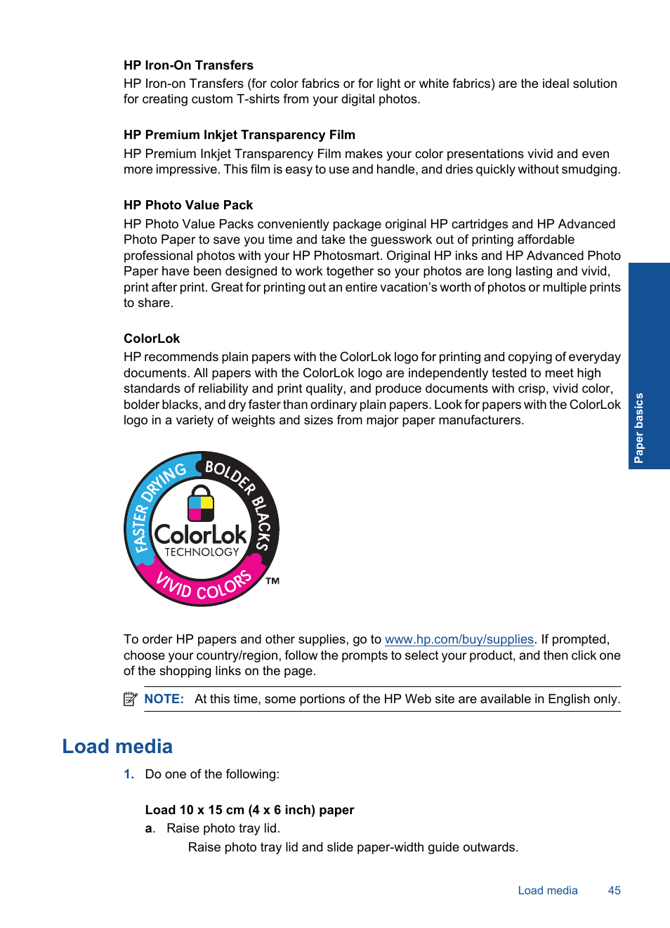 Load paper, Load media | HP Photosmart Premium Fax C410 User Manual | Page 47 / 264