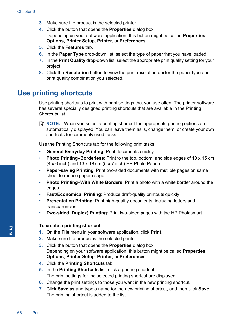 Use printing shortcuts | HP Photosmart Premium Fax C410 User Manual | Page 68 / 264